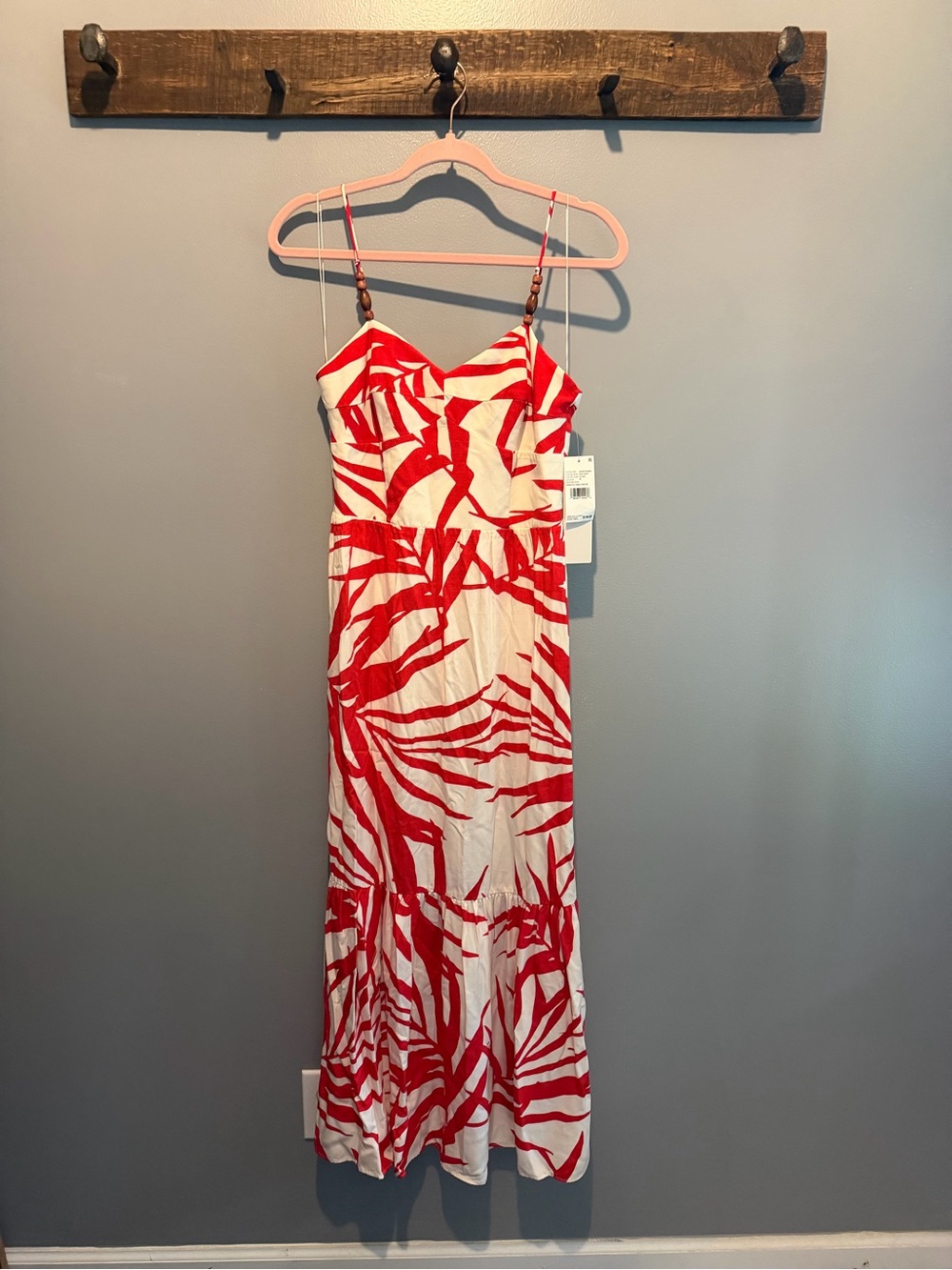 Adrianna Papell Red and White Printed Maxi Dress